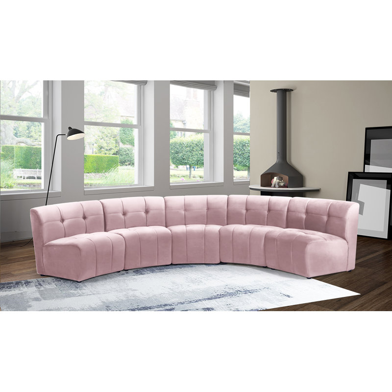 Canapé modulaire symétrique en velours de 145 po de largeur Jedson, Velours rose