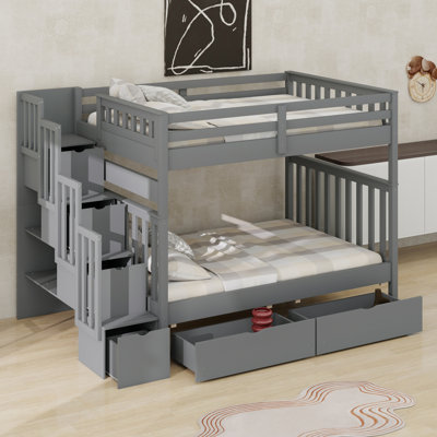 Multi-Functional Bunk Bed with Display Shelves and Drawers