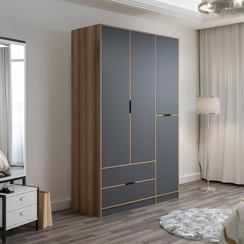 Elina 4 Door Manufactured Wood Wardrobe, Grey