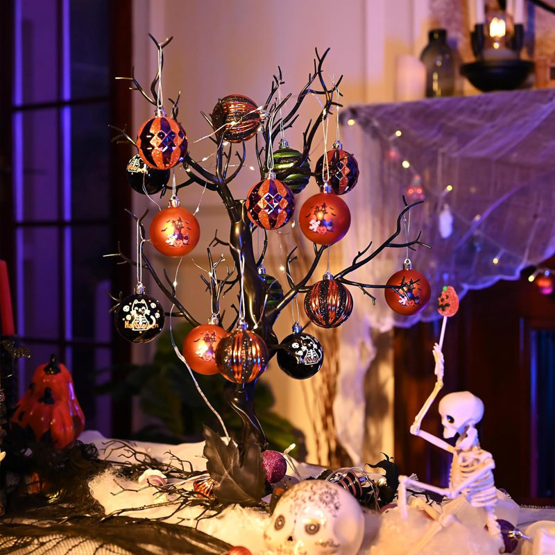  Décoration d'Halloween décorations d'arbre d'intérieur, chat noir incassable de 16 pouces 2 pouces, ensemble de boules suspendues pour arbre, décoration de fête mignonne pour la maison