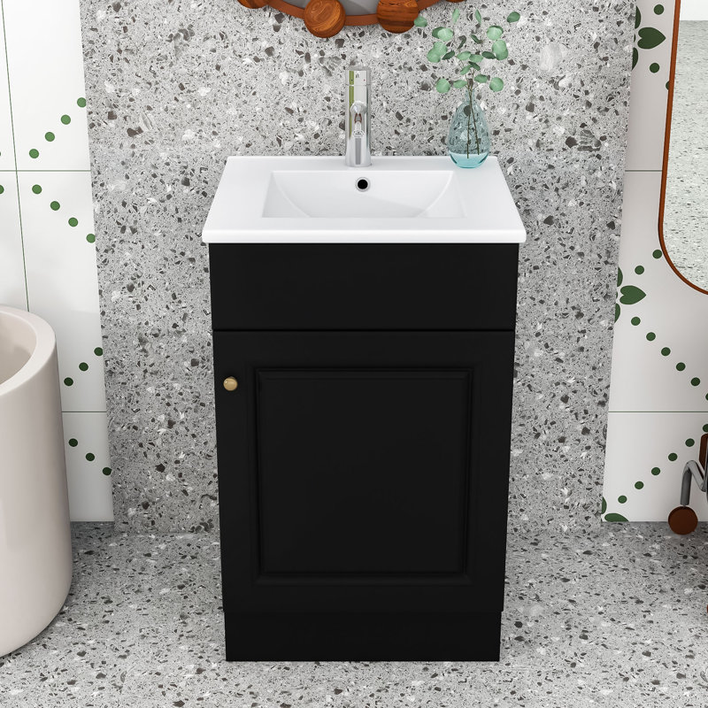 Meuble-lavabo élégant avec lavabo et porte à fermeture en douceur, Noir