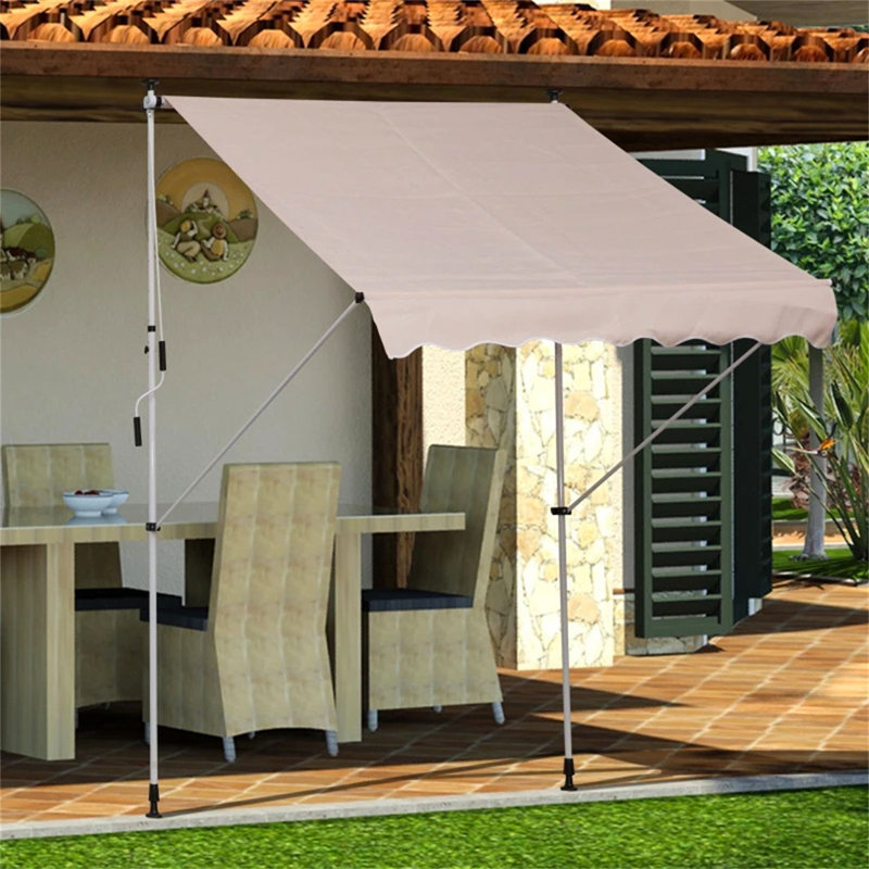 Dakota Fields 200cm W x 150cm D Polyester Cover Retractable Patio Awning, Biege