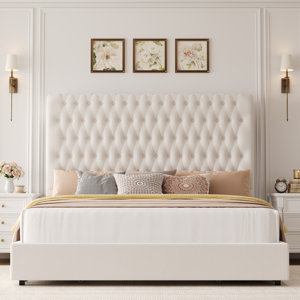 kanisha upholstered storage bed with button tufted velvet headboard, 4 drawers