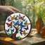 Papillons sur des panneaux de vitrail arbre de vie Suncatcher pour décor de fenêtre-1311670422
