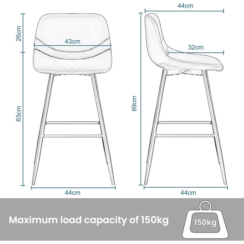 Eagar Upholstered Counter Stool with Metal Frame, Dark grey