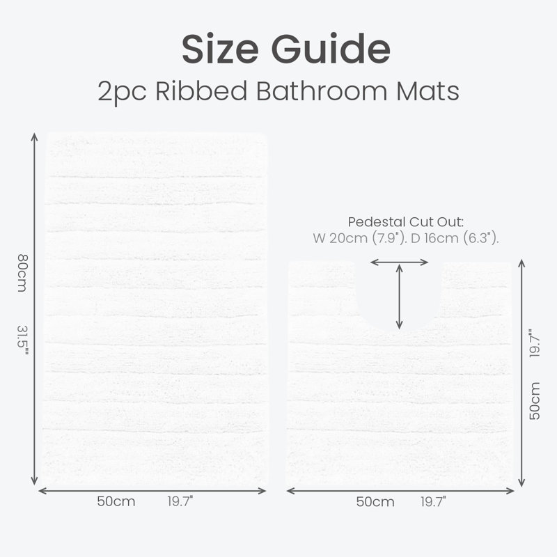 Mullane Ribbed Bathroom Mats Two Piece Set, White