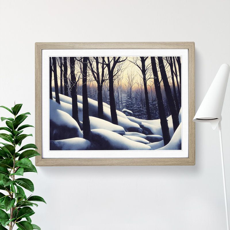 Gentle Winter Forest - Single Picture Frame Print, 46cm H x 64cm W x 2cm D, Oak Framed