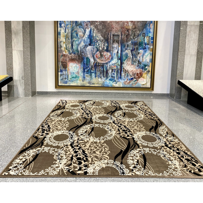 Tapis brun en laine tissé à la machine Kirksey, Rectangle 8 pi x 10 pi