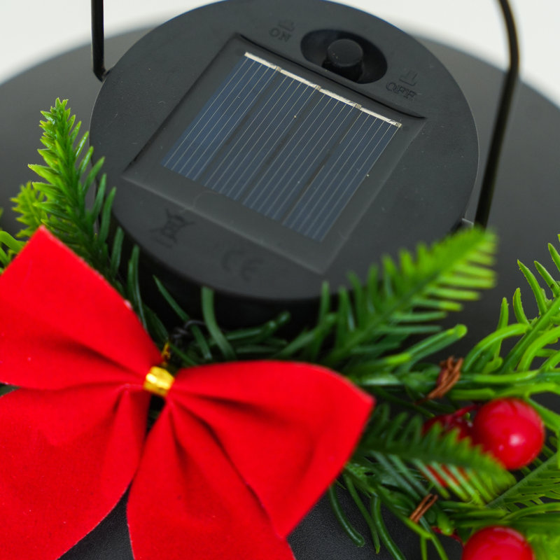 2pcs Plastic Solar Holiday Lantern - Festive Pine & Bow Decor, 7.7in Height, Auto Charging