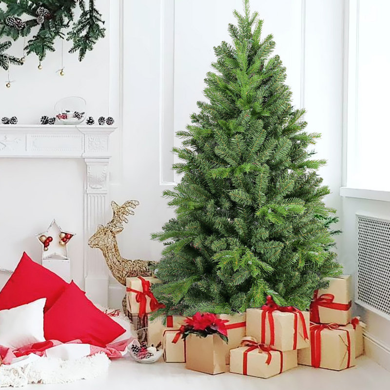 Arbre de Noël de 7 pi avec 1375 pointes en PE + PVC - Arbre de Noël plein corps avec branches articulées, assemblage facile, support en métal stable, décoration de Noël classique