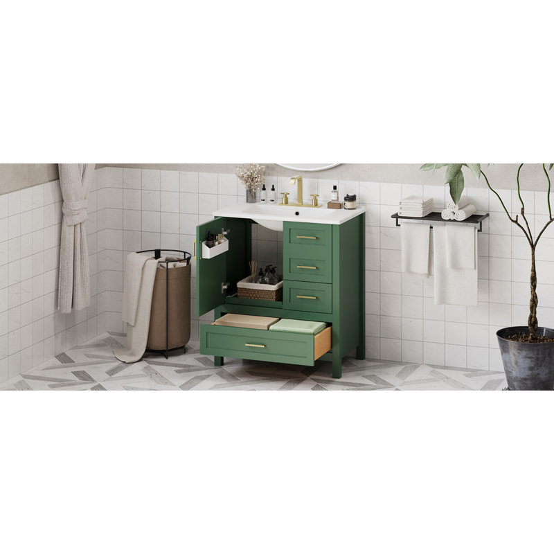 Ensemble de meuble-lavabo 30 po avec lavabo, armoire de rangement avec porte à fermeture douce, Vert