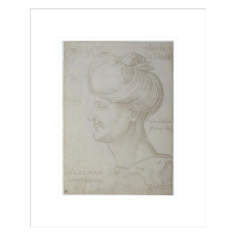 Tête de Souleiman le Magnifique (1494-1566) par Albrecht Dürer - estampe numérique encadrée, 16.75" H x 13.69" W