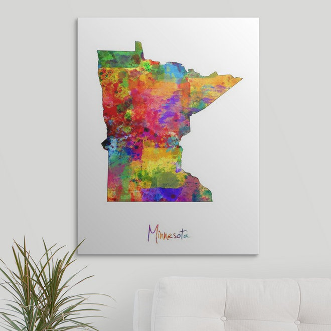 Francy «Minnesota Map» par Abarca, impression, H 48 po x l 36 po x 1,5 po, Toile