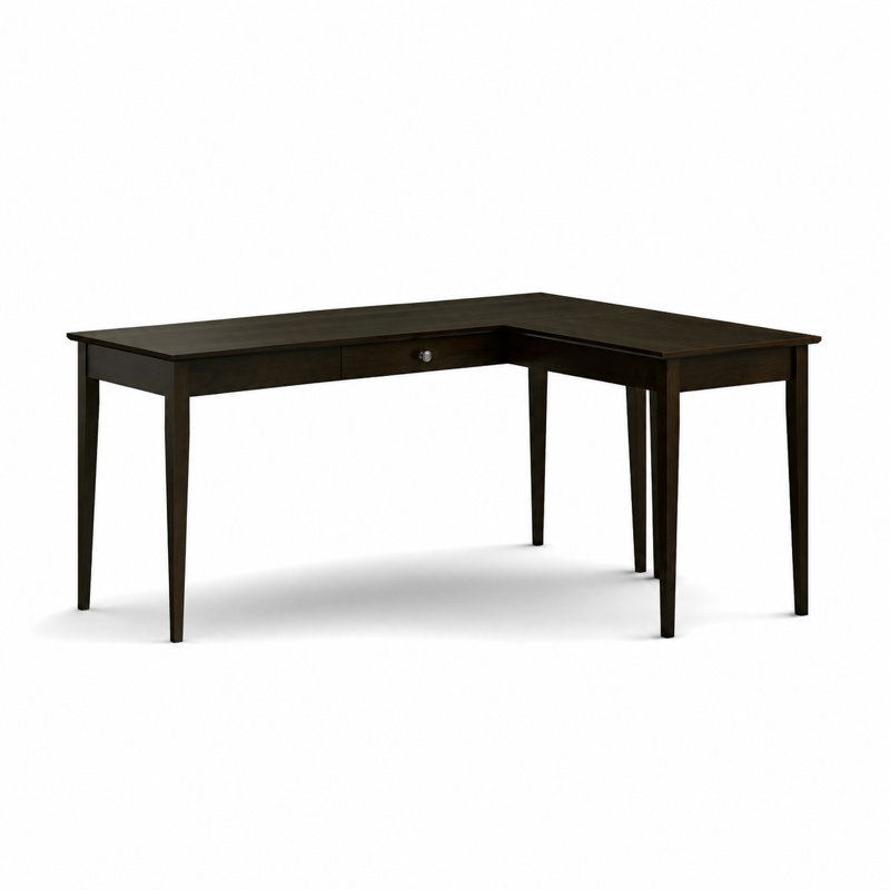 Bureau en L en bois massif Malani, 29.75" H x 56" W x 50" D, Café
