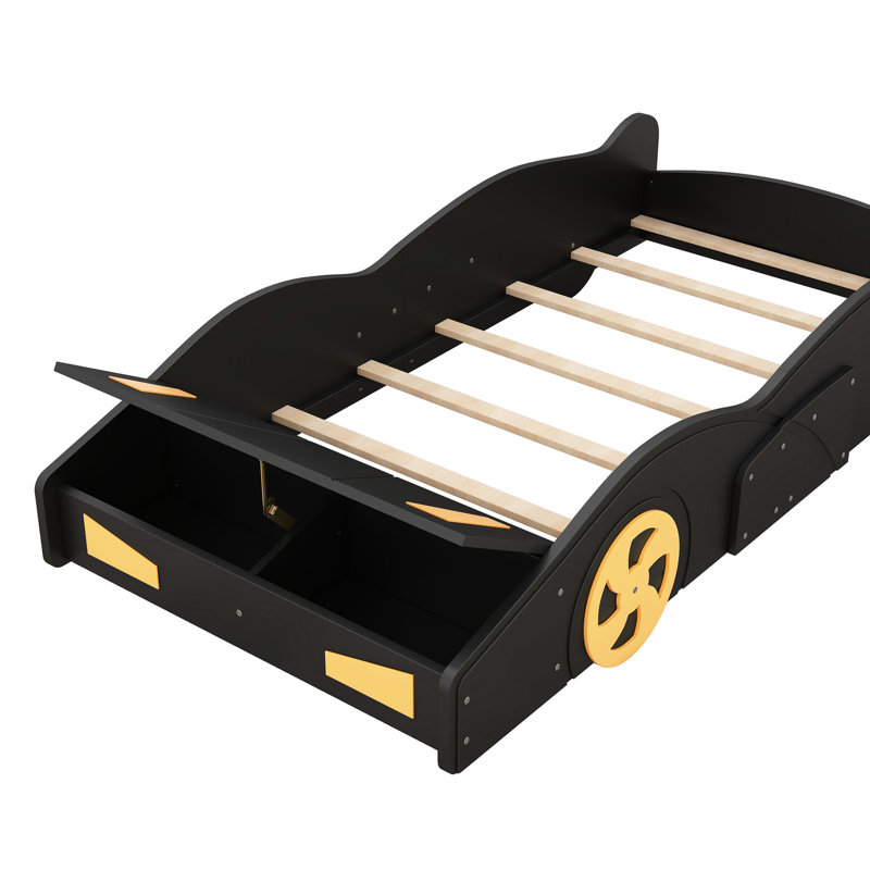Lit simple en forme de voiture de course avec compartiment de rangement - roues et plateforme de voiture de satisfaction à long terme