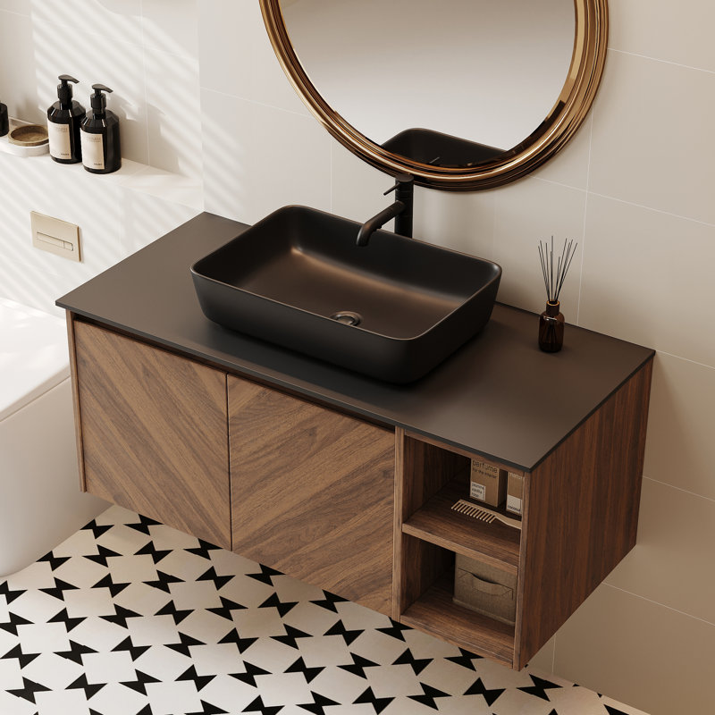 Meuble-lavabo flottant mural 36 po x l 19,68 po avec meuble-lavabo flottant en céramique noir mat