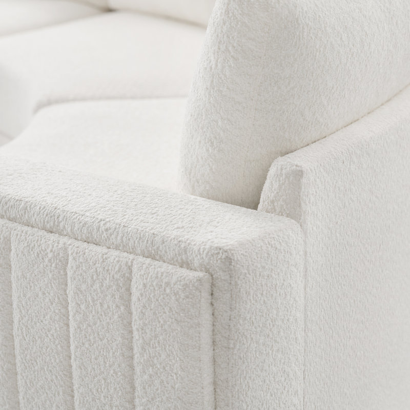 Canapé modulaire courbé 150 po avec un repose-pieds Grandon, Polyester ivoire