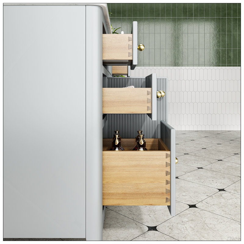 Ensemble de meuble-lavabo autoportant 48 po entièrement assemblé en bois massif avec plateau en marbre d'ingénierie entièrement assemblé
