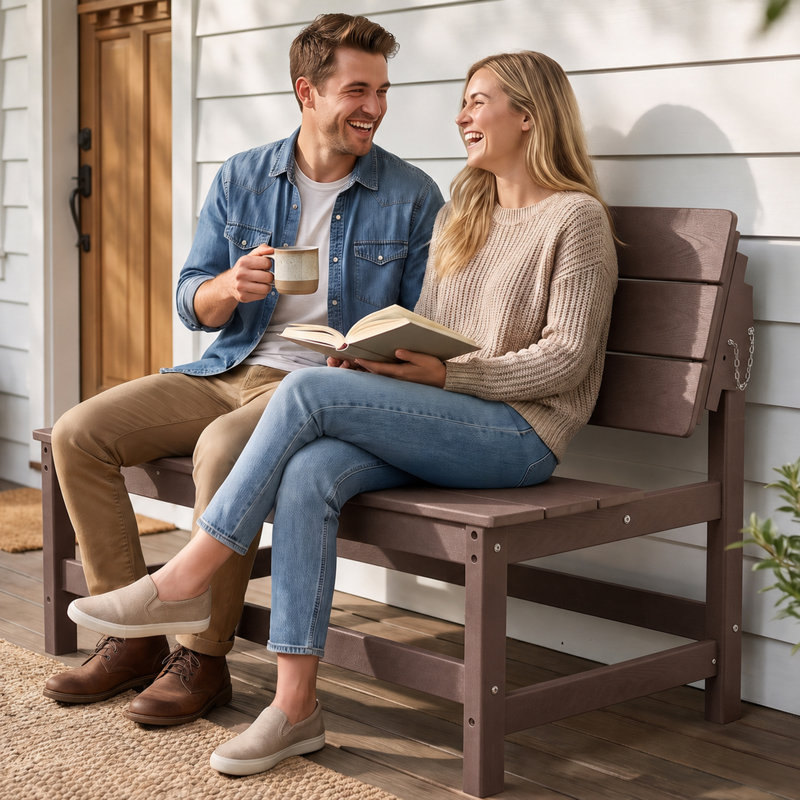 Banc de jardin convertible en PEHD 2 en 1 et table de pique-nique, Brown