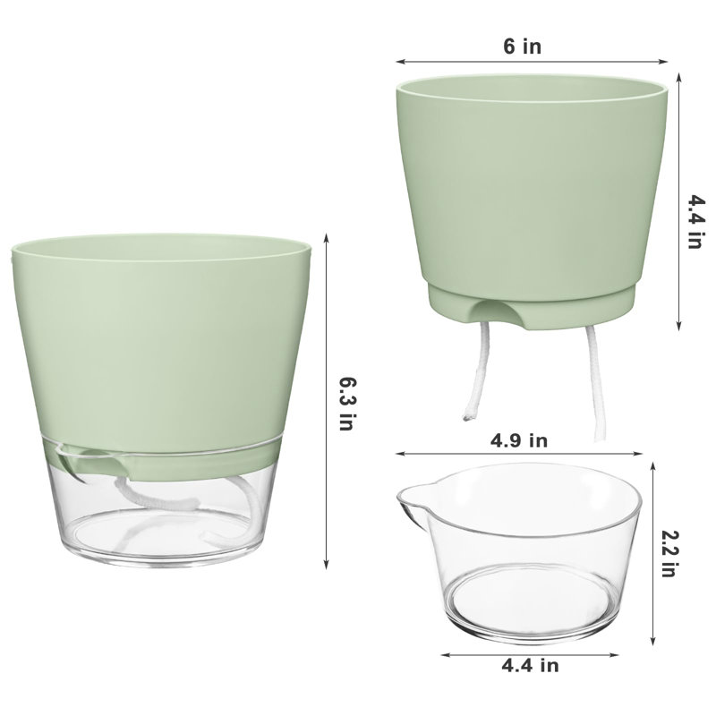Ensemble de 6 pots à fleurs, pots de fleurs à arrosage intérieur / extérieur, arrosage automatique avec trou de drainage et réservoir de soucoupe transparent