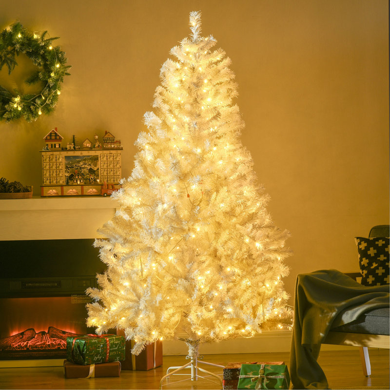 Arbre de Noël artificiel haute 6 pi avec 638 branches, 220 lumières DEL blanc chaud, ouverture automatique, blanc, 5.9'
