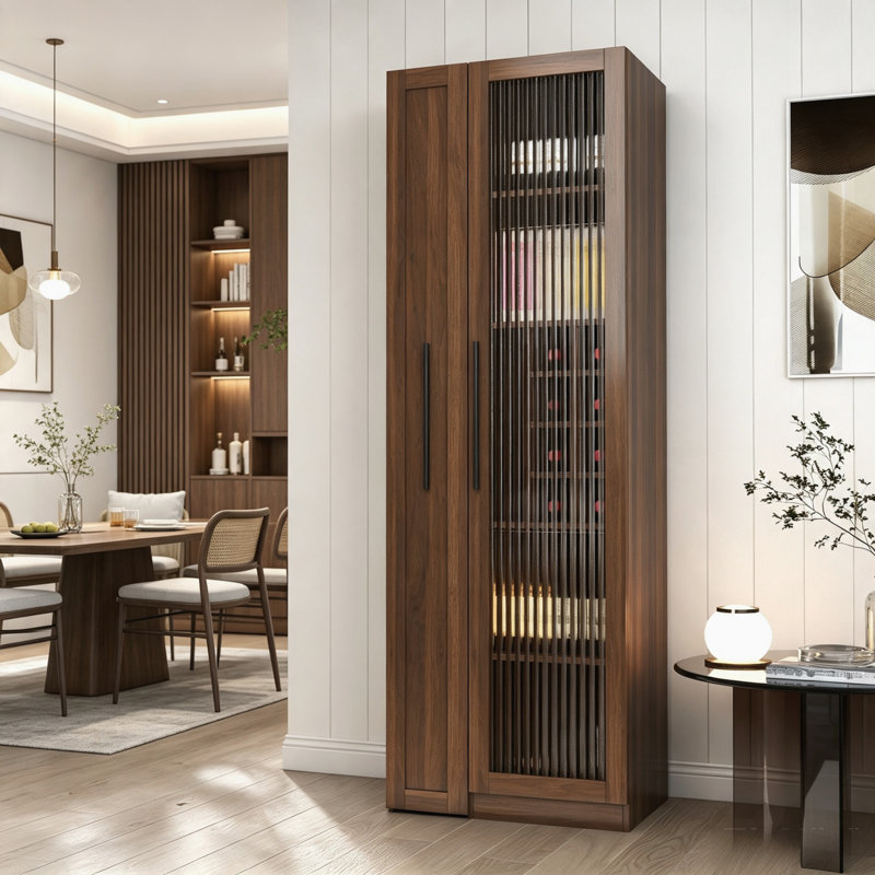 Armoire de bar de cuisine à porte en verre Farmhouse, Brown