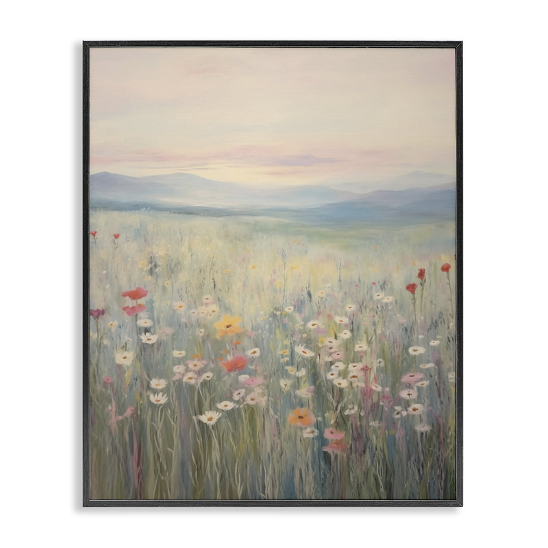  Pastel Spring Floral Meadow Giclee Art by Arlington Prints, 14" H x 11" W, Midnight Black Framed Giclee