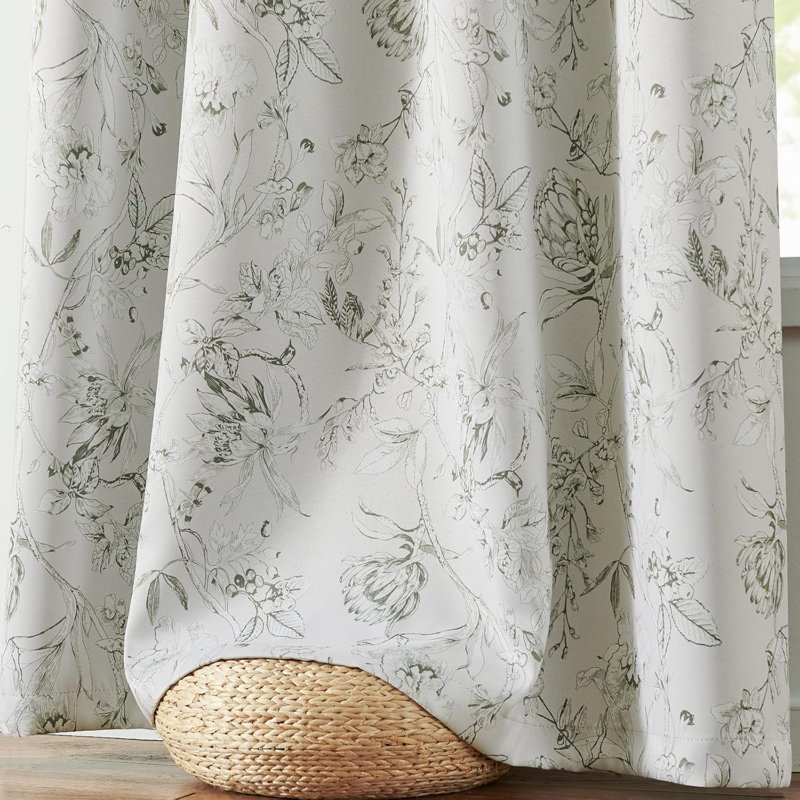 Rideaux occultants à motif floral pour chambre à coucher, L 50 po x L 63 po, Vert