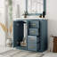 Meuble-lavabo de 30 po avec charnières en bois massif avec charnières, 3 tiroirs, motif rainuré unique, lavabo en céramique de couleur bleue, cadre, planches, grand espace de rangement, style rétro, poignée en métal exquise, tiroir lisse-1306850167