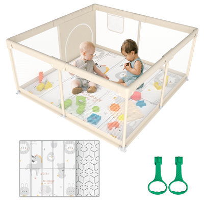 Baby Playpen with Mat, 47 x 47inch Playpen, Playpen for Babies and Toddlers, Small Baby Play Pens