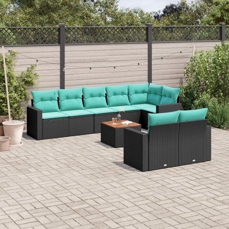  Ensemble de canapé de patio 9 pièces avec coussins en rotin de polyester noir