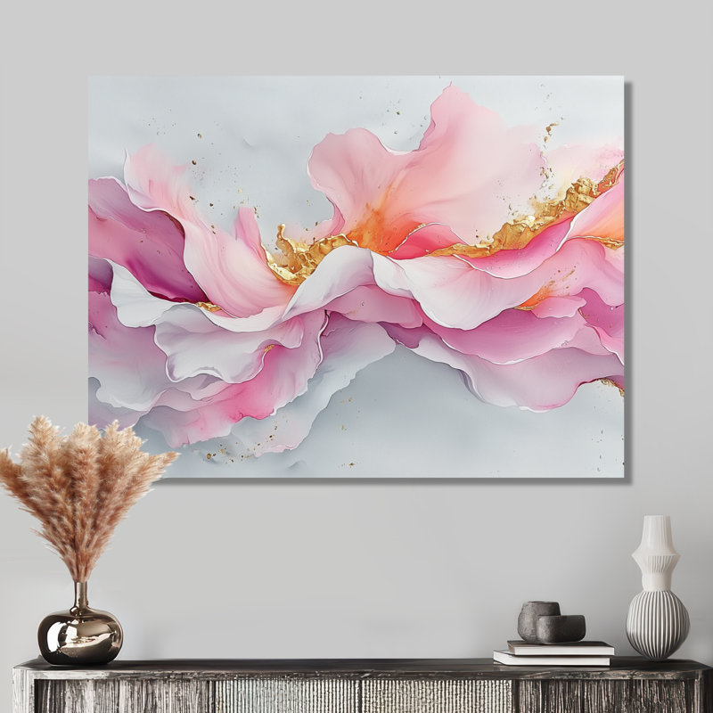 Fondations fluides de Rosa III - art mural abstrait en marbre, H 30 po x l 40 po, Toile tendue, Ne s’applique pas