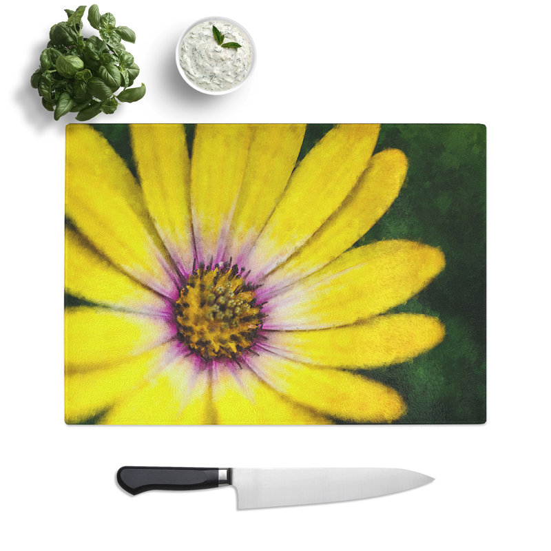 Tempered Glass Gerbera Flower Painting Chopping Board, 28.5 cm x 39 cm