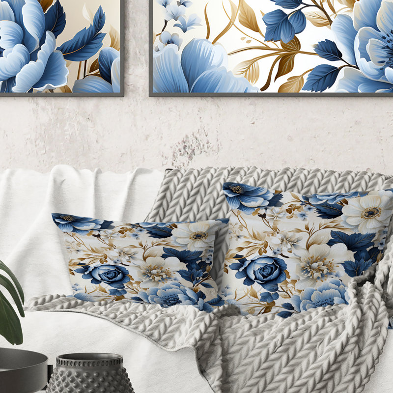 «Blue and White Exotic Floral Canvas» - Coussin décoratif imprimé floral