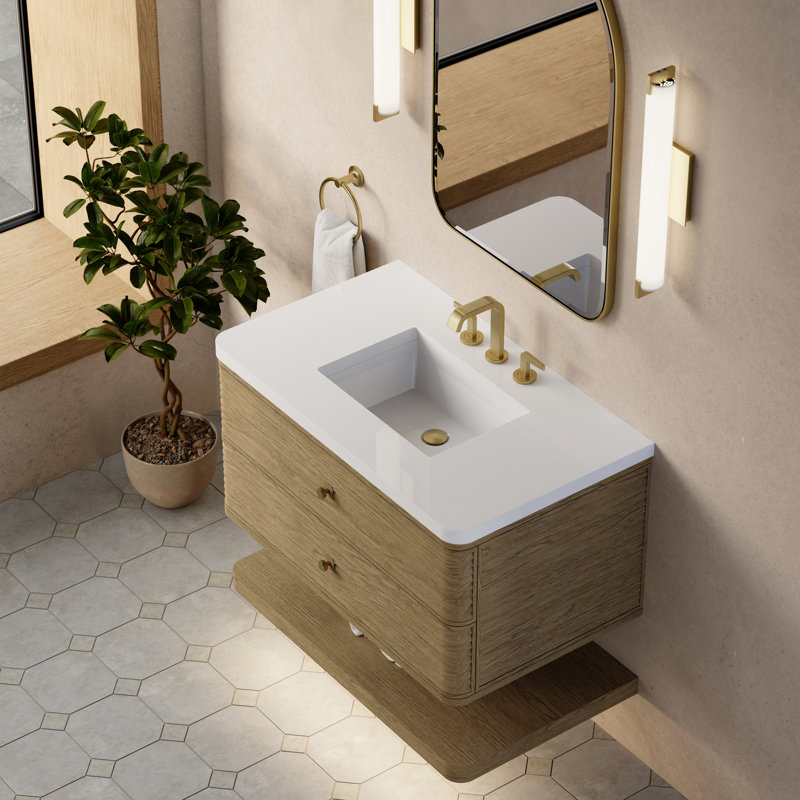 Allamari 36" W Single Vanity, White Zeus Silestone, 8" Widespread, Dune Mist
