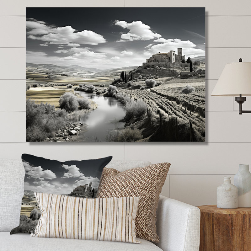 Paysage noir et blanc de l'Espagne sur toile, H 24 po x l 32 po x P 1 po, Toile tendue