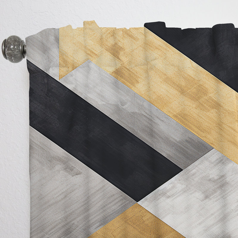 Rusland Black And Gold Geometric Tiles V - Abstract Curtain - Velvet Room Darkening - 1 panel, 52" W x 84" L