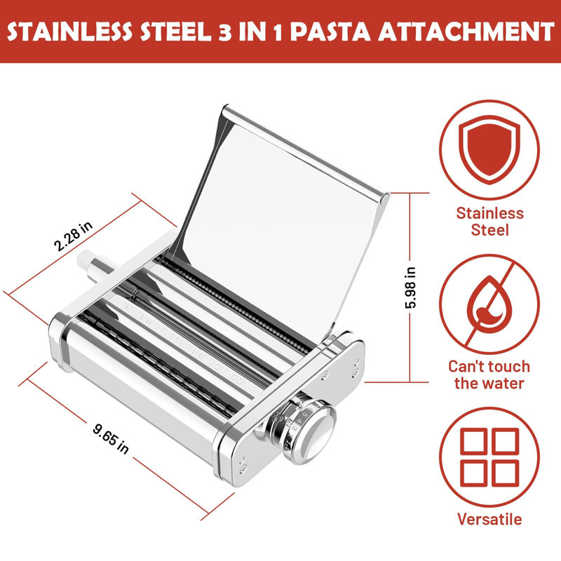 Accessoire à pâtes 3-en-1 Gvode compatible avec le rouleau et les couteaux tout en métal KitchenAid®, brosse de nettoyage