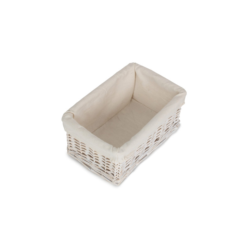Shinde Wicker Lined Storage Basket, 14cm H x 30cm W x 18cm D, White Wash