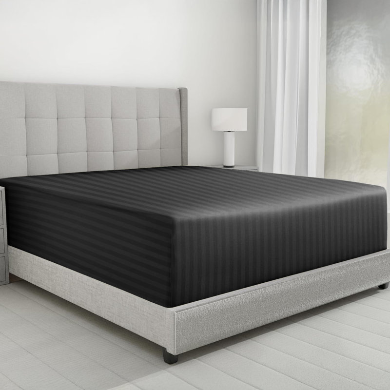 Microfiber Striped Fitted Sheet, Black, Super King (6')