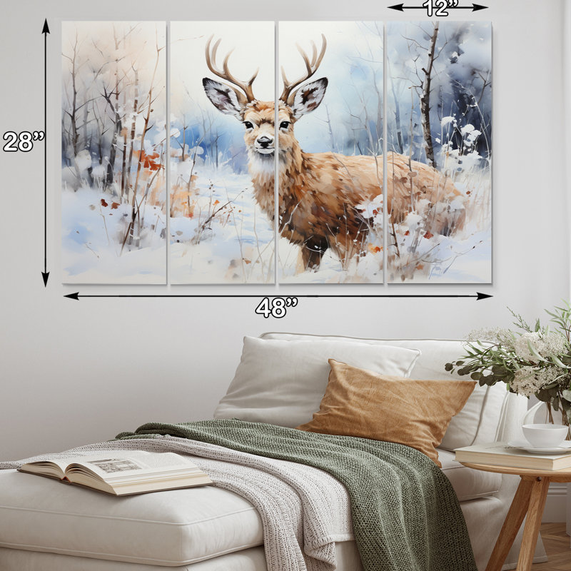 Deer Winters Embrace II - animaux, ensemble d'art mural en métal