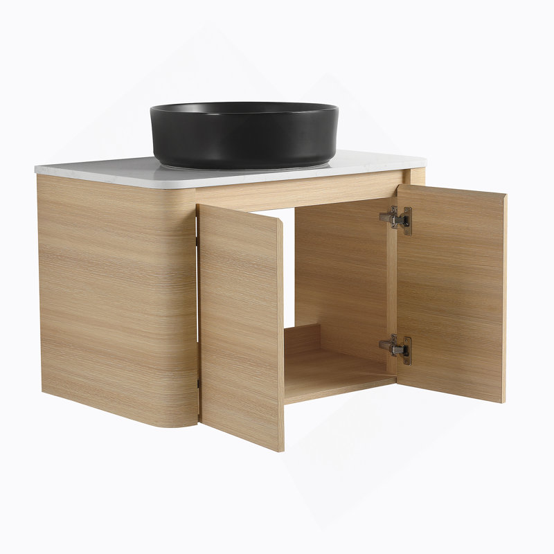 Meuble-lavabo mural de 30 po avec lavabo d'art en céramique et portes à fermeture en douceur, peu encombrant et élégant