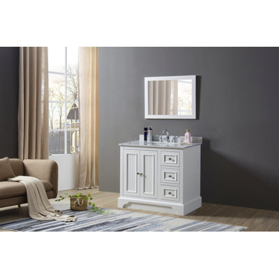 Laoise 36 " W Freestanding Standard Free Standing 1 Single Vanity Bathroom Vanity With Marble Top with Mirror