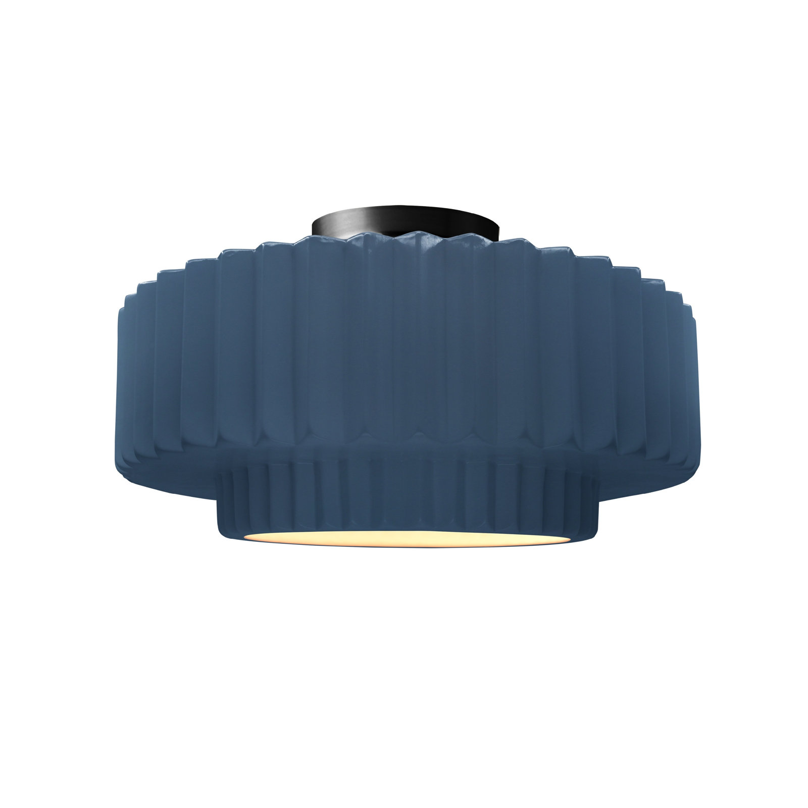 Single Light Ceramic LED Semi Flush Mount, 7.25" H x 14.5" W x 14.5" D, Midnight Sky/Matte White, Matte Black
