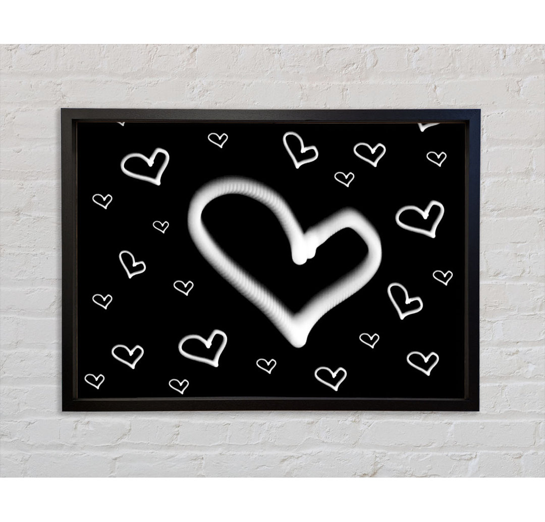 Love Hearts White On Black - Single Picture Frame Kunstdrucke auf Leinwand