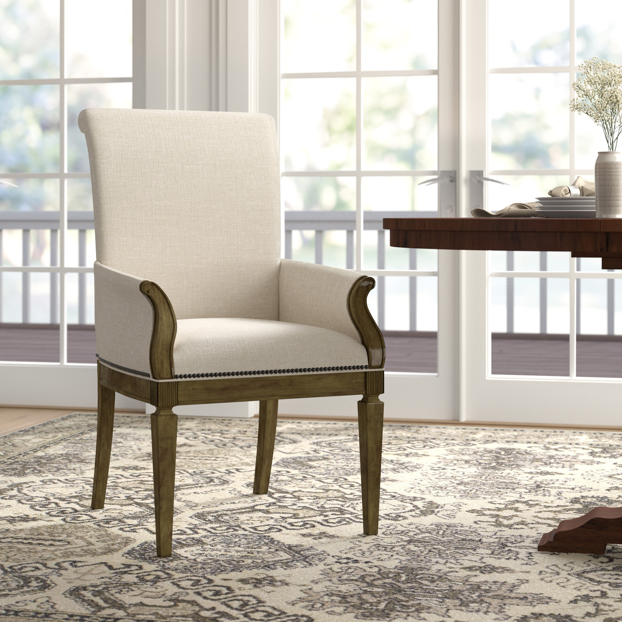 Lark Manor Coffey Upholstered Arm Dining Chair in Maple/Elm - Wayfair ...