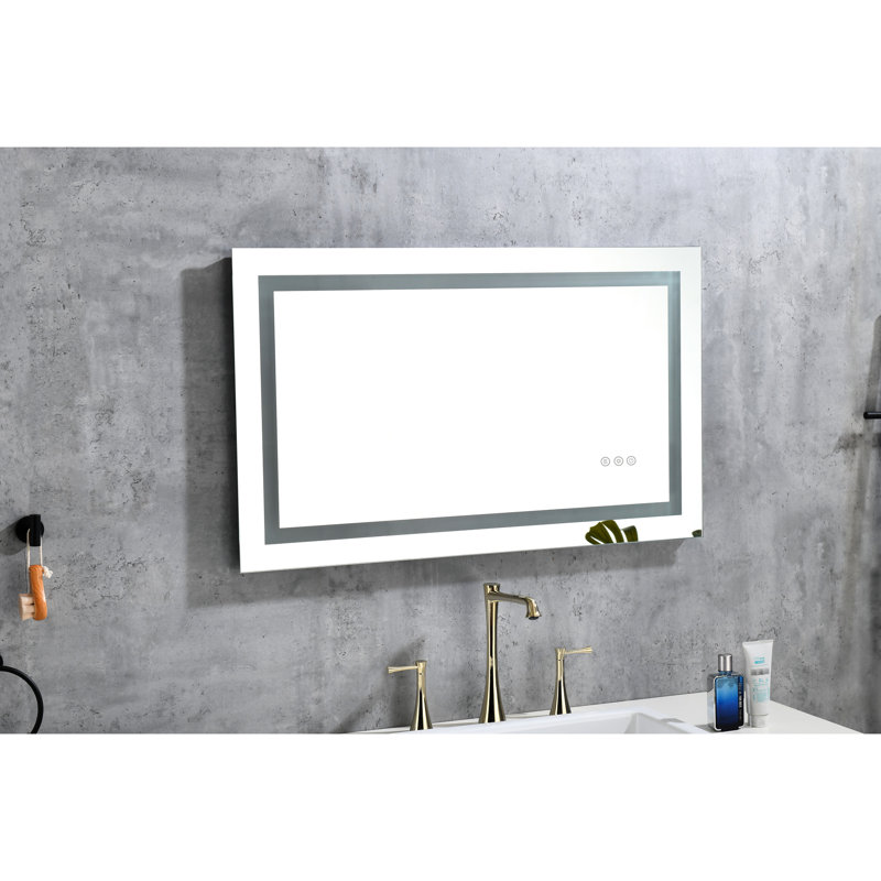Miroir de salle de bain 36 po x 24 po avec lumières avant et arrière, brouillard, intensité variable, 3 réglages de couleur, pour le maquillage, les soins de la peau, le rasage, la fonction de brouillard à intensité variable
