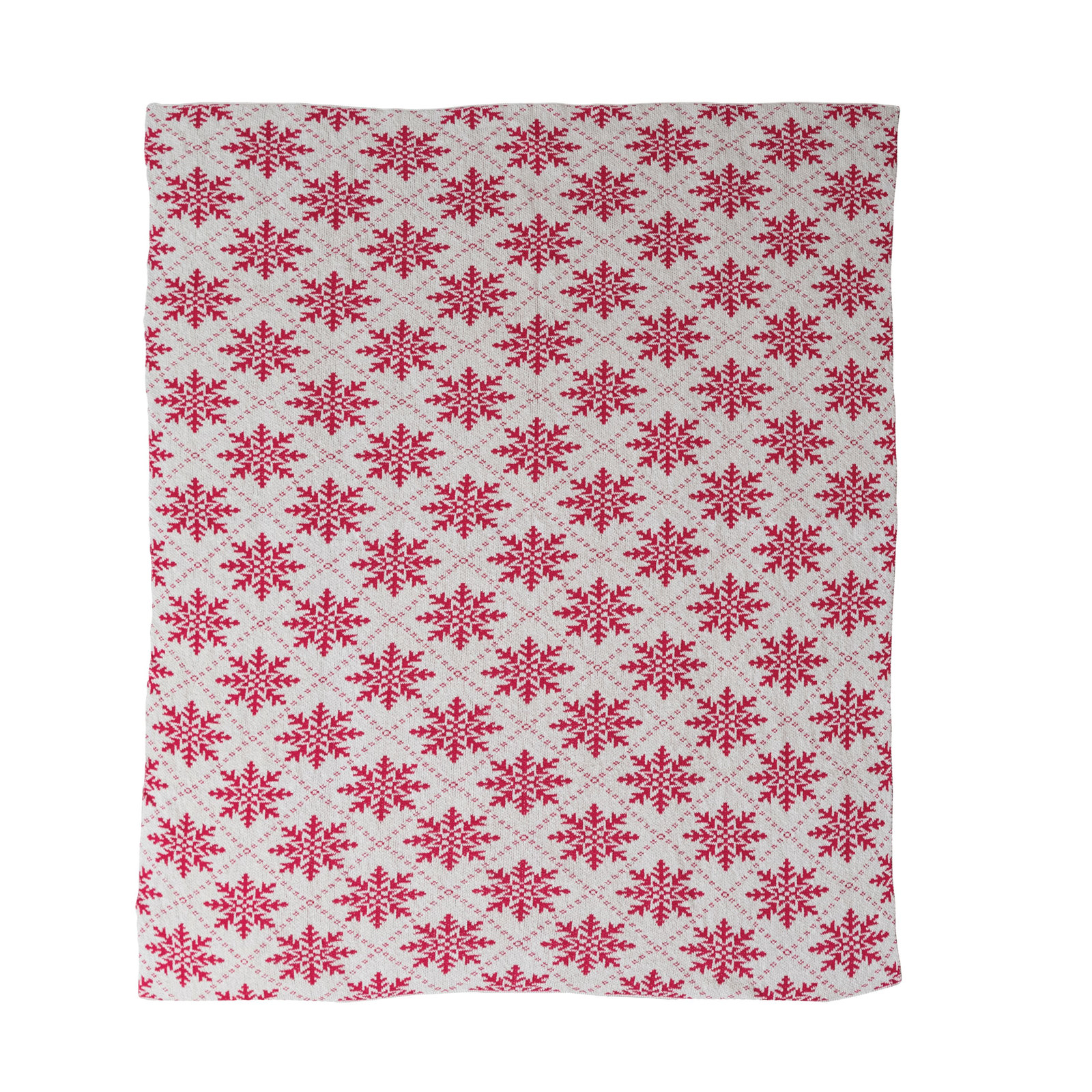 Elegant Cotton Knit Snowflake Throw, Cream/Dark Pink Abstract