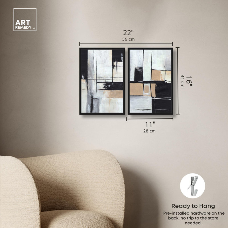 «Neutral Luxe Art», ensemble de 2 impressions sur toile par , Noir, Impression dans un cadre flottant sans passe-parto