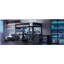 Lit mezzanine double en bois avec bureau, tablettes de rangement, DEL et station de charge, noir